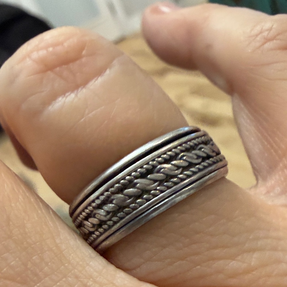 Silver Braided Unisex Spinner Ring - Picture 1 of 2